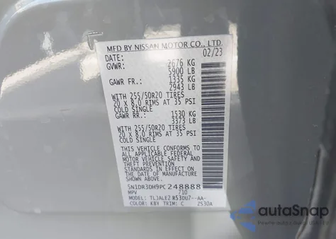 2023 Nissan Pathfinder Platinum Fwd из США, поврежденный, VIN 5N1DR3DH9PC248888